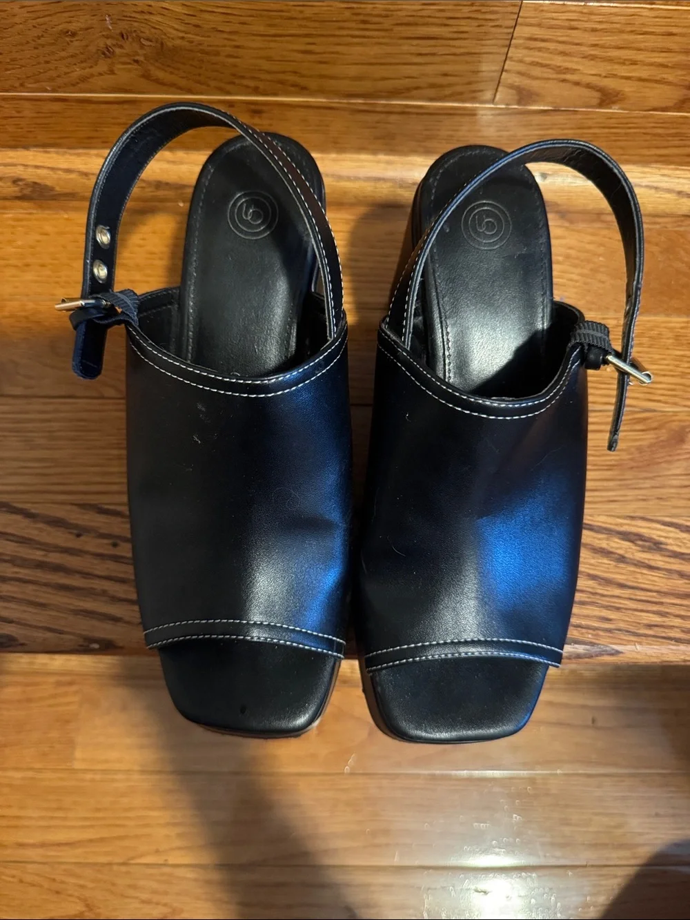 Urban Outfitters Black Platform Sandals with White Stitching